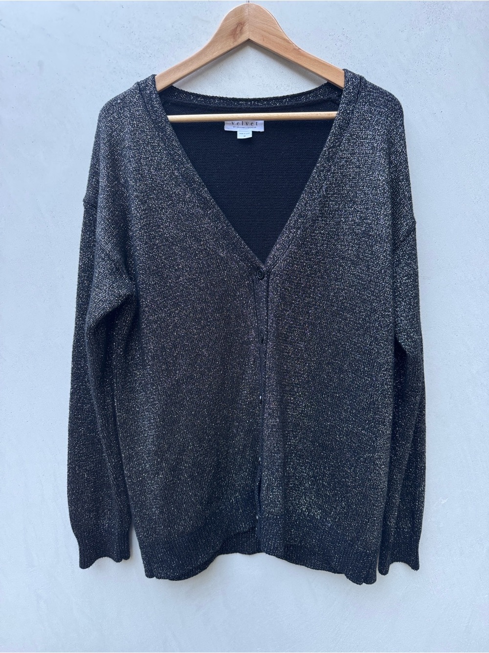 Velvet by Graham & Spencer Hallie Metallic Cardigan Black Cashmere M